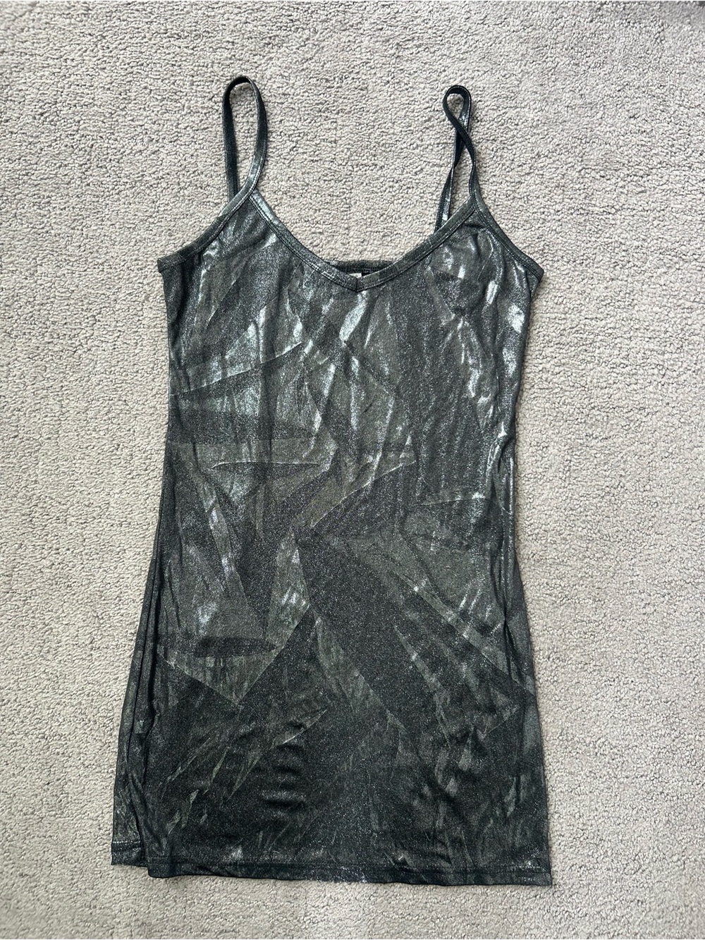 BKE Buckle Metallic Silver Black Shimmer Slip Mini Dress Y2K Spaghetti Strap | M